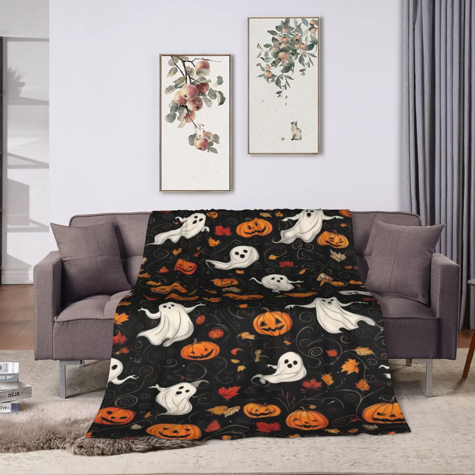 Watercolor Pumpkin Patch Halloween Blanket Quality Warm Soft  Throw Blanket Winter Child Couch Chair Sofa Bed Novelty Bedspread