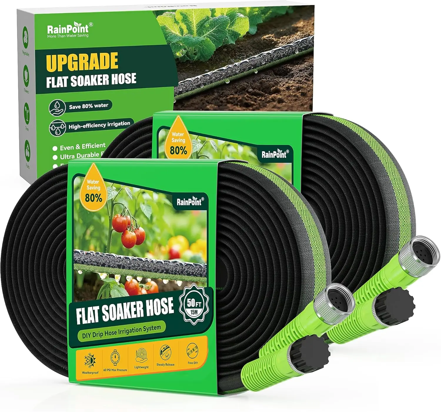 

100FT Flat Soaker Hose for Garden, Drip Irrigation with Aluminum Ends, Flexible Leakproof Design Saves Water