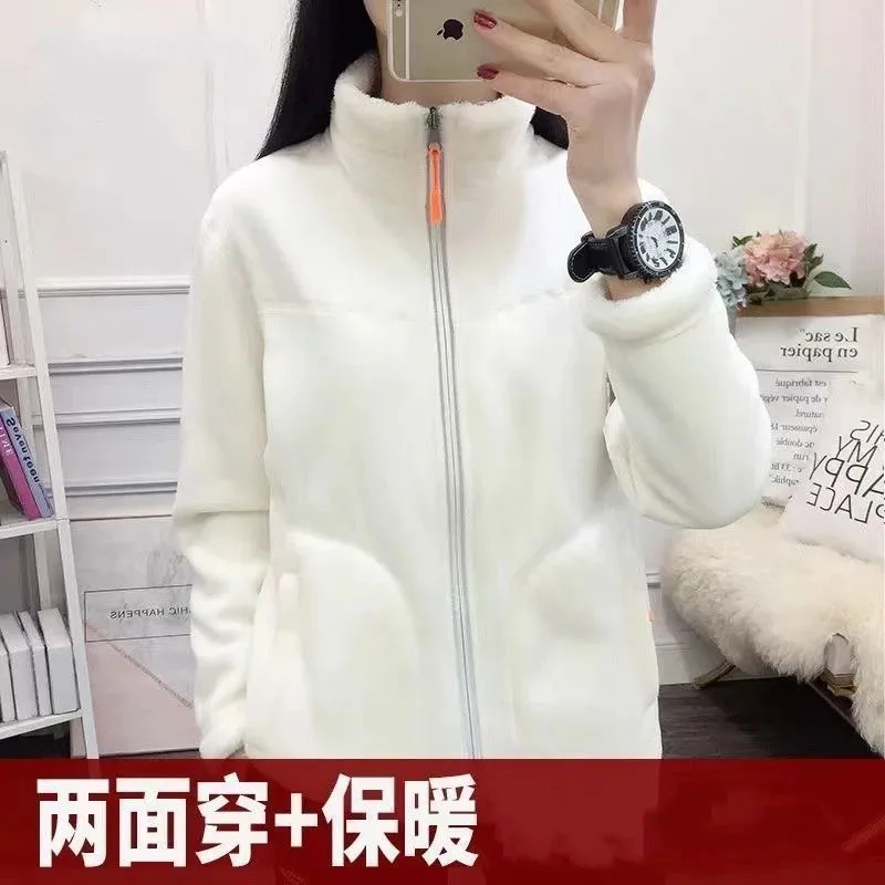 2025年 ファム スタンドカラー アウター レトロ レディース 大きいサイズ 4XL リバーシブル ジャケット 春秋 レディース 無地 ポーラーフリース コート