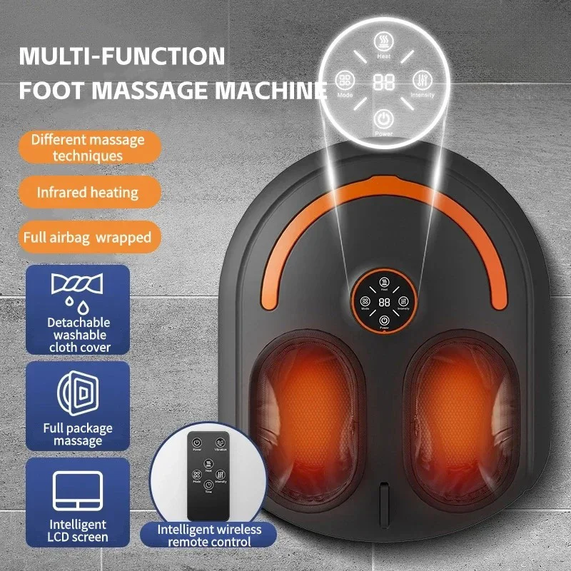 Multifunctional electric vibrating foot massager with remote control kneading roller air bag infrared heating to relieve fatigue