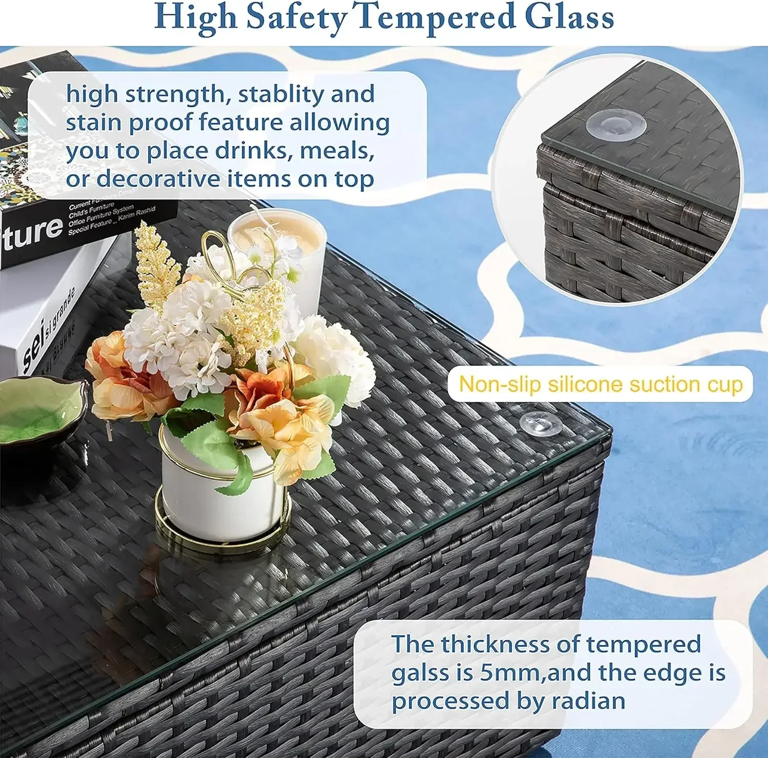 [وصول جديد، مخزون محدود! ] أثاث مكون من 5 قطع، مجموعة محادثة صغيرة للفناء مصنوعة من الخيزران البني لجميع الأحوال الجوية