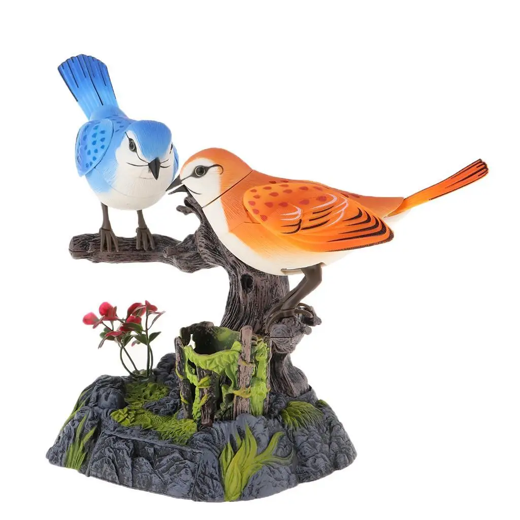 Simulated Chirping Dancing Birds Realistic Motion Sensor Singing Moving Toy with Pen Holder