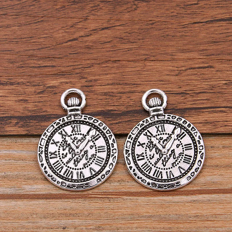 10PCS 21*29mm 2 Color Vintage Metal Zinc Alloy Round Steampunk Clock Charms For DIY Necklace Bracelet Jewelry Making Findings