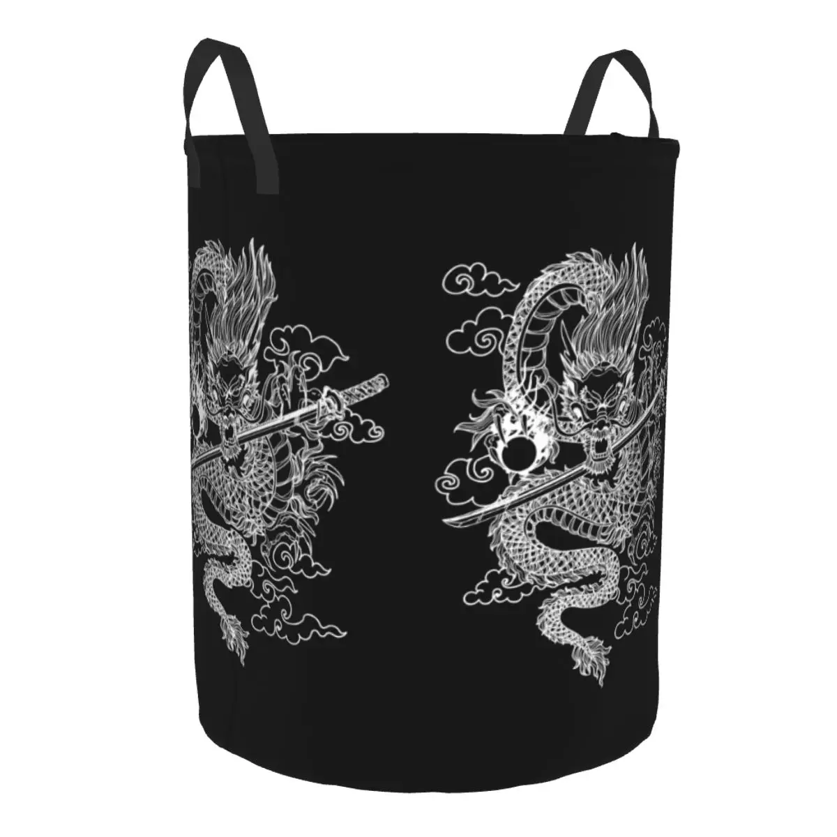 Chinese Dragon Laundry Basket Foldable Large Capacity Clothing Storage Bin Japanese Oriental Mythical Baby Hamper