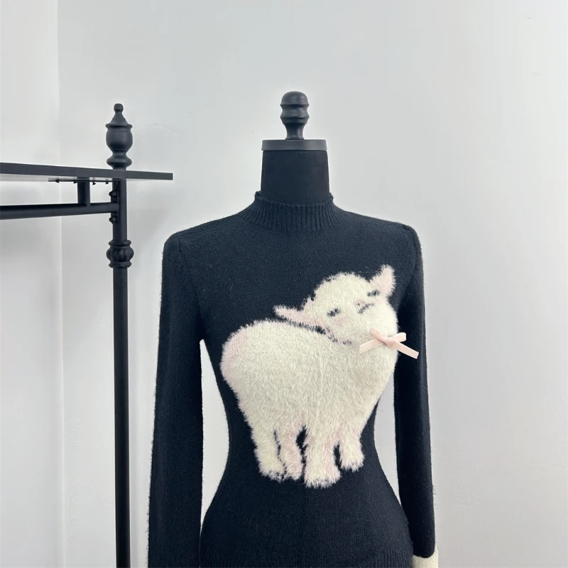 Autumn Winter Y2k Cute Knit Elegant 2 Piece Set Women Black Kawaii Sweater + Pink Chic Mini Skirt Female Sweet Retro Clothing