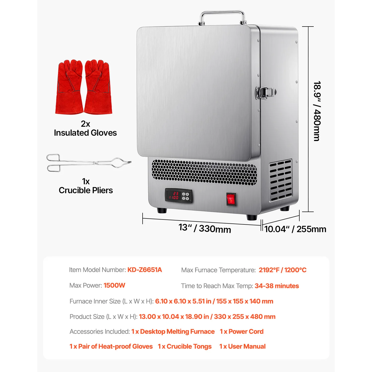 SucceBuy Elektrische Smeltoven 1500W/1650W Elektrische Oven Digitale Smeltoven Max. Temperatuur 2192 ℉ /1200 ℃   Verloren-wasgieten