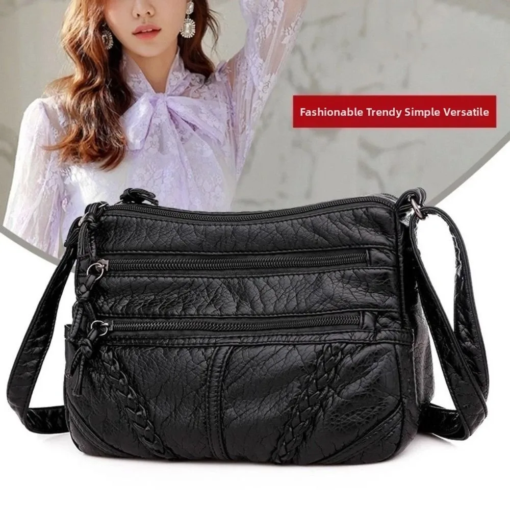 

Женские сумки на плечо из мягкой кожи, многослойная винтажная сумка-мессенджер, однотонная женская сумка через плечо большой вместимости для девочек