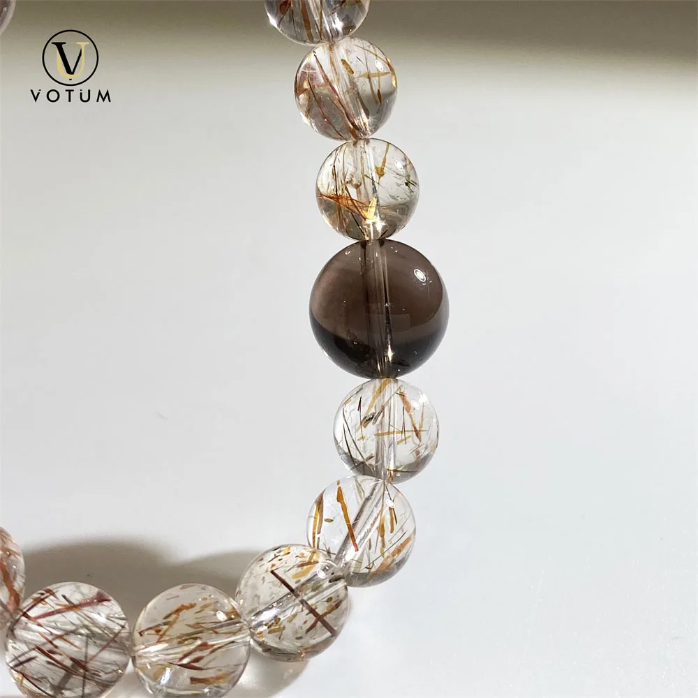 Votum Natural Black Gold Super Seven Quartz Bracelet for Men Wealthy Attract Smoky Quartz Crystal Healing Bracelets Jewelry view 5
