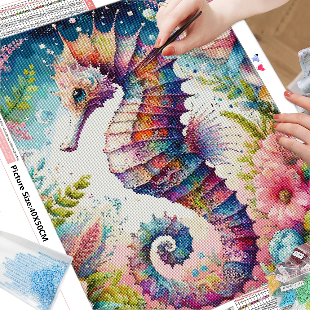 HUACAN Diamond Painting Seahorse Cross Stitch Embroidery Animal Rhinestones Picture Seaside Mosaic New Arrival Handicraft