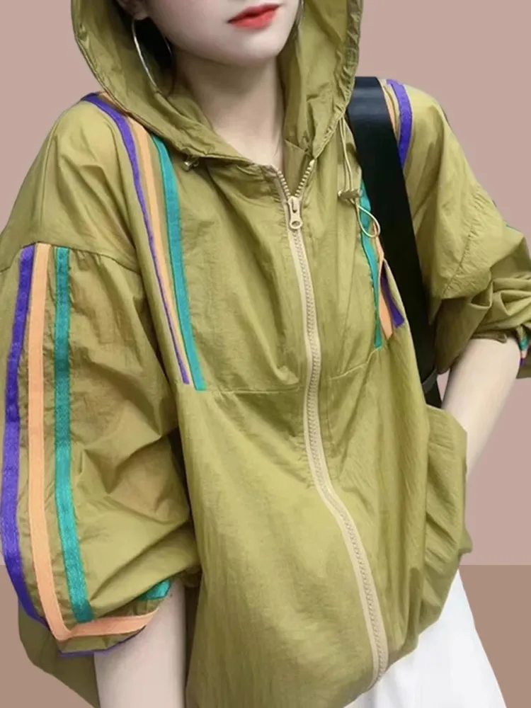 

Женская летняя легкая дышащая одежда для защиты от солнца с цветными вставками, кардиган, пальто, куртка, повседневный стиль