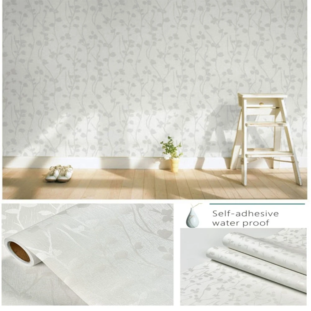 Creamy-white  Branches Leaf Wallpaper Modern Floral Peel and Stick Vinyl Plain Wallpaper Sticker Contact Paper Home Decor Film