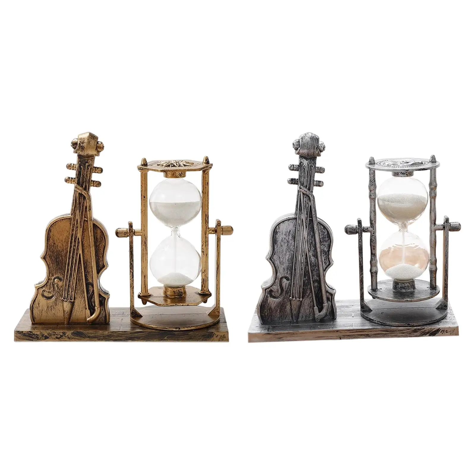 Violin Hourglass Statue Ornament Decorative Retro for Home Office Living Room Table Centerpieces Housewarming Gifts