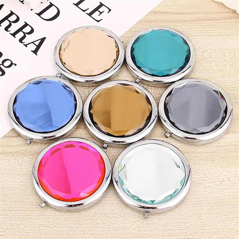 DA64 Luxury Crystal Makeup Mirror Portable Round Folded Compact Mirrors Gold Silver Pocket Mirror Making Up for Personalized