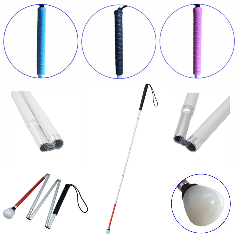 عصي مشي قابلة للطي من سبائك الألومنيوم ، عكازات عمياء ، 5 أقسام ، مناسبة للمكفوفين