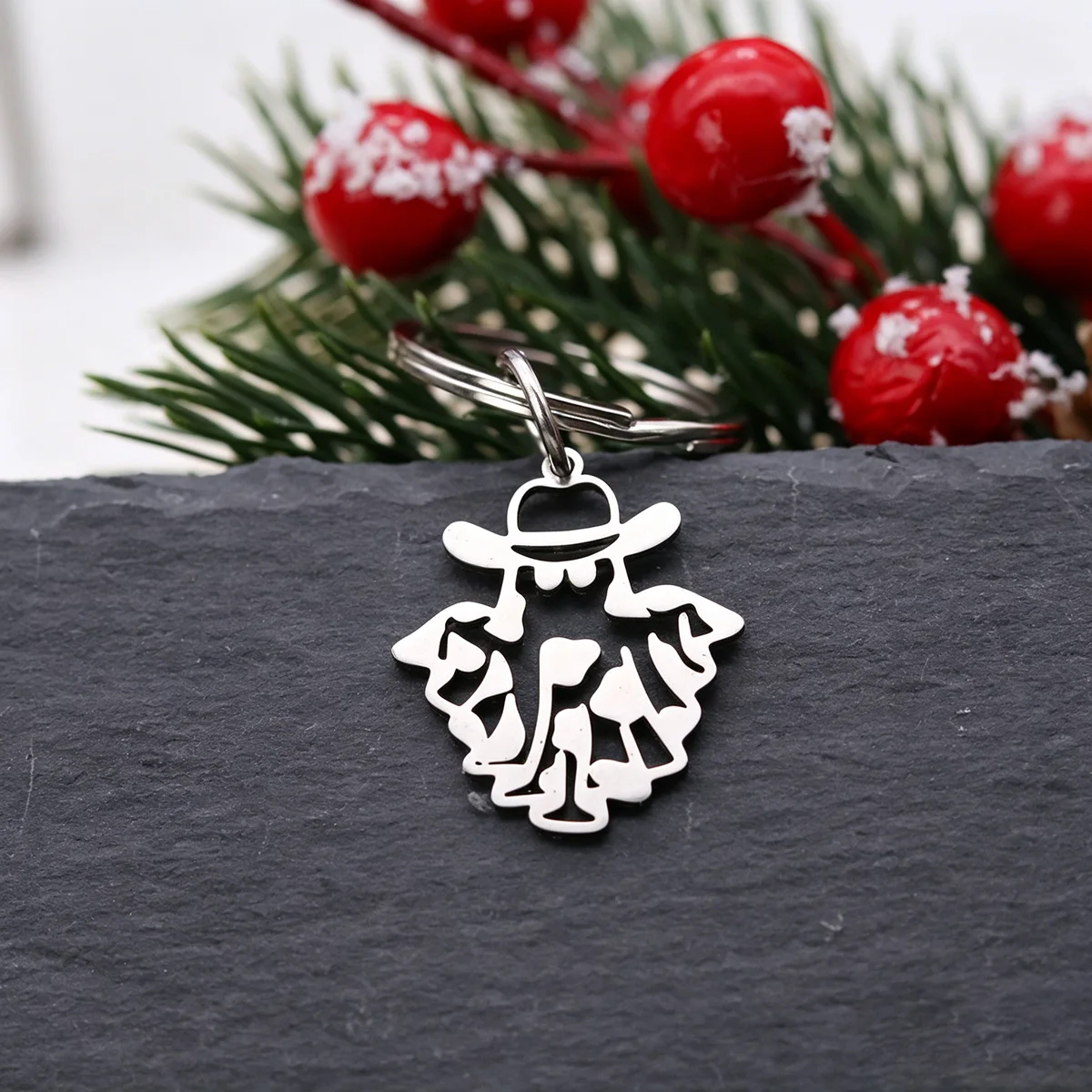Gothic Hollow Cowboy Ghost Keychain Stainless Steel Halloween Horror Pendant Unisex Bag Car Key Ring Party Holiday Jewelry Gift