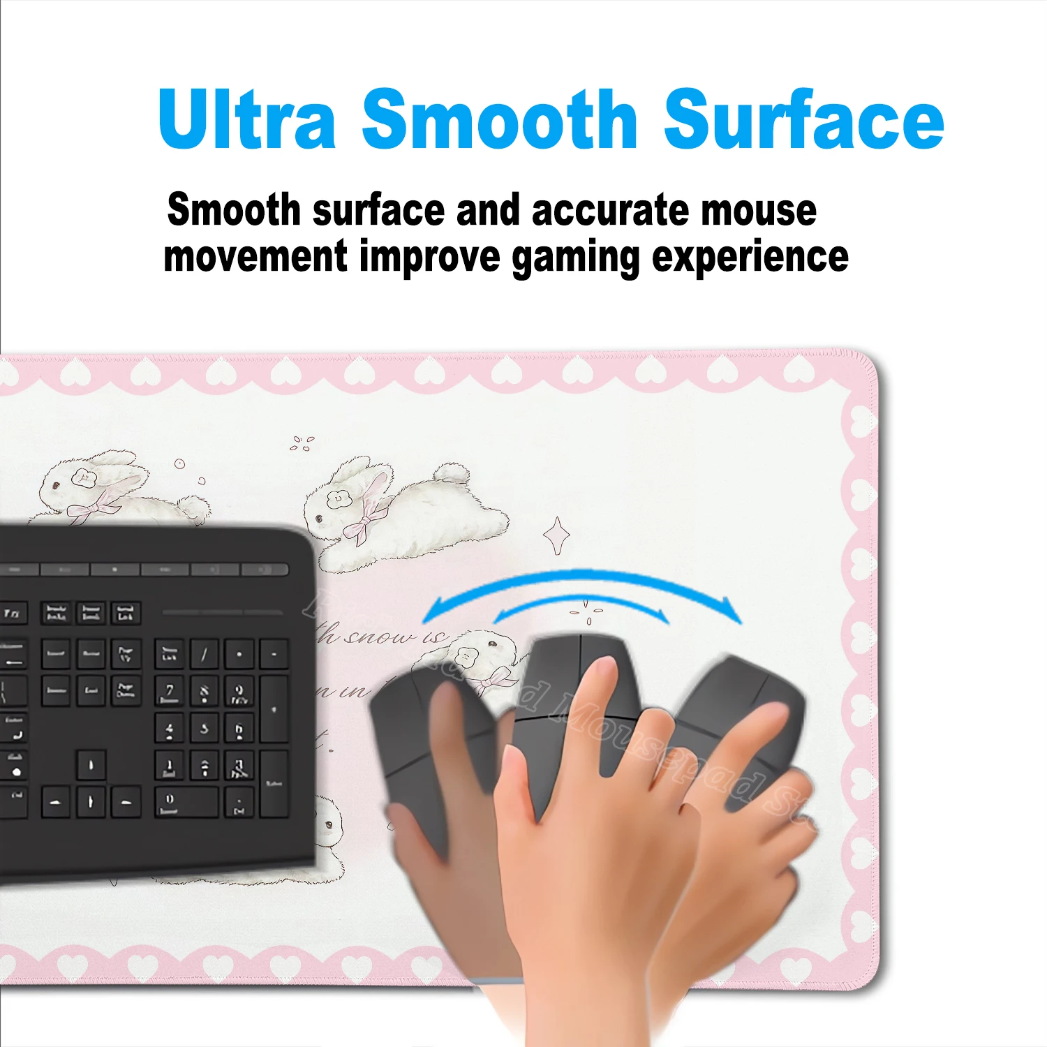 Pink Rabbit Mouse Pad XXL Cute Love Gaming Desk Mat Non-Slip Soft Surface PC Pad Office Desk Accessories Girls Home Desks Decor