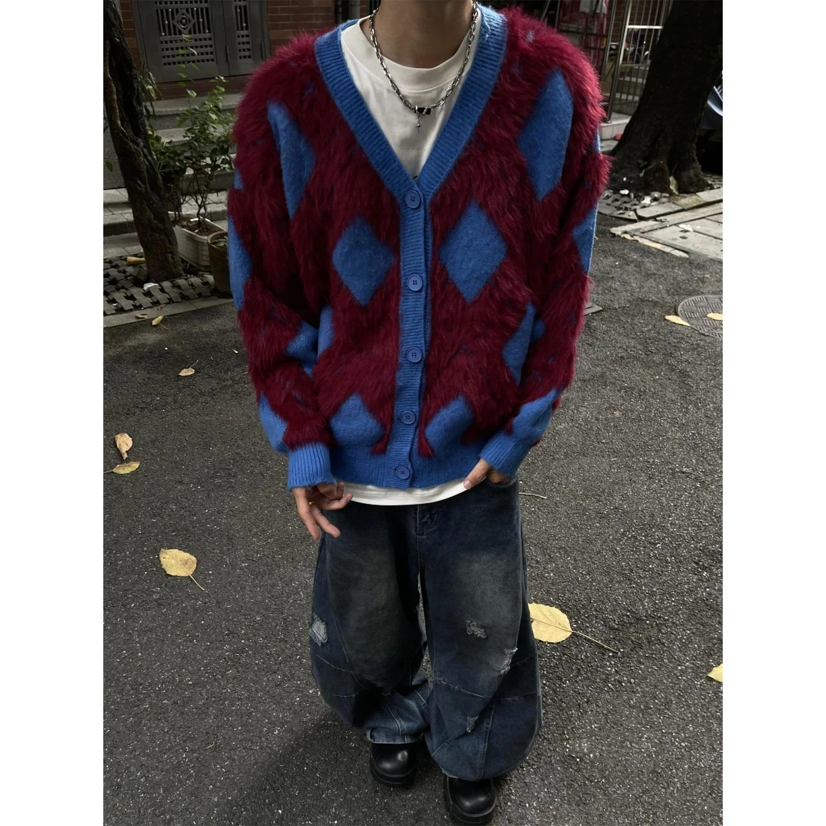 

American Sle V-Ne Open Cardigan Knitted Loose Casual Couples Sweater Men Women Comfortable Autumn Winter Polyester Fiber
