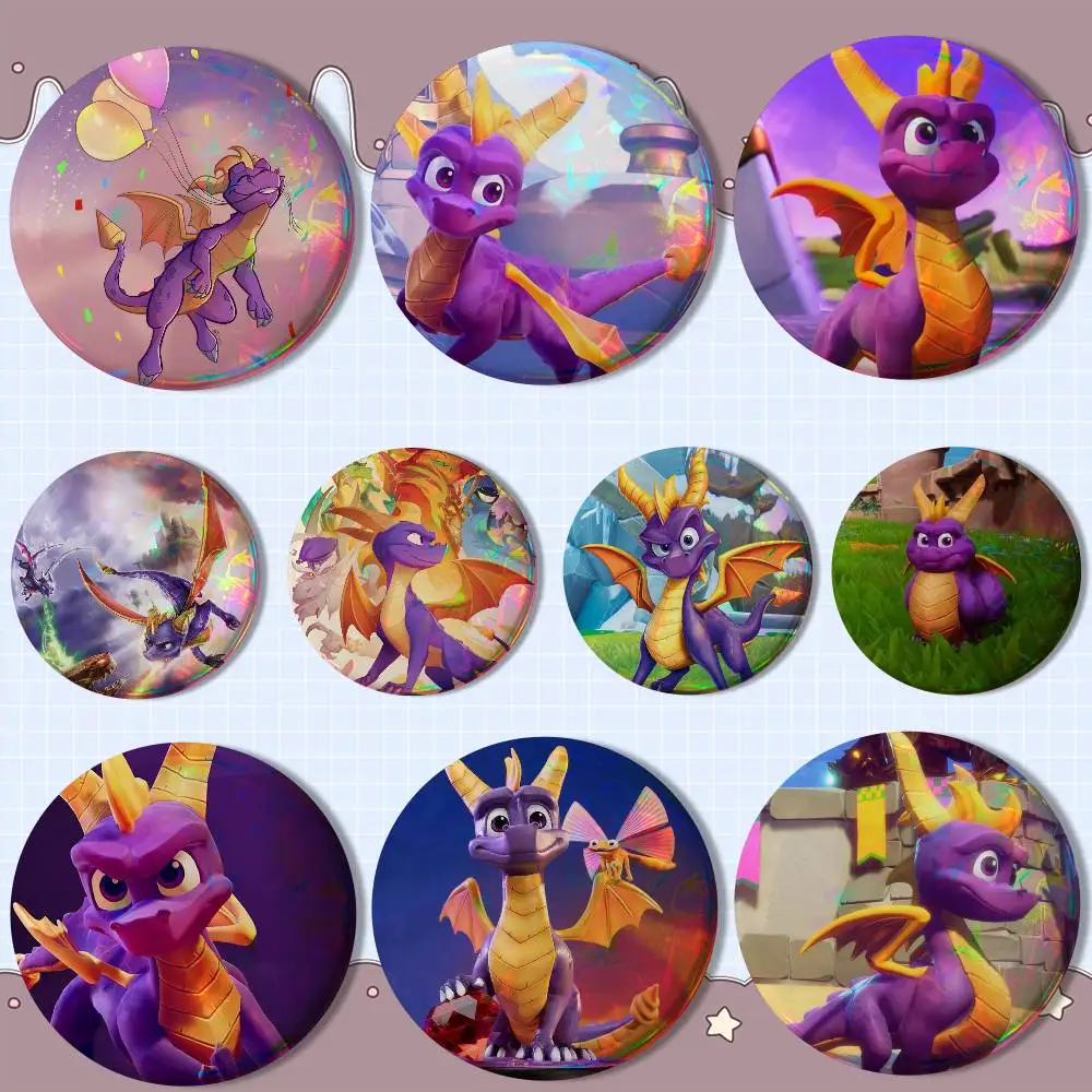 

S-Spyro R-Reignited TrilogyS Laser reflective round badges pins bag clothing decorations collectibles gifts for friends