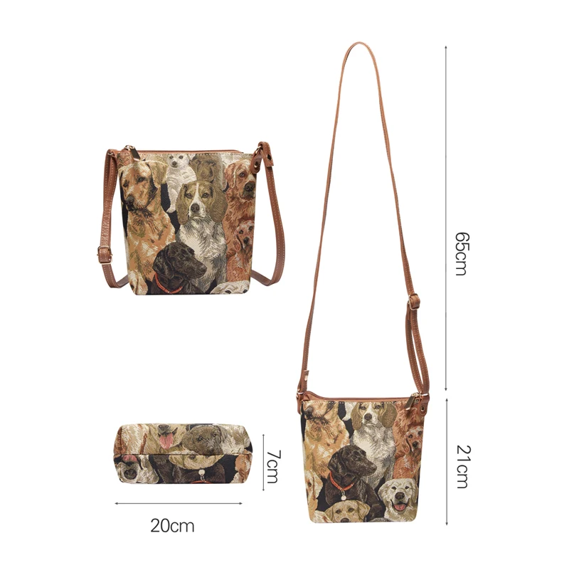 SAJA Vintage Shoulder bag Crossboby Female bag for Women Dog Animal pattern Leisure Travel bag Purse handbags Ladies Daily Pouch