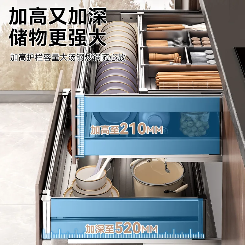 Basket Kitchen Cabinet Double Drawer Space Aluminum Kitchen Cabinet Bowl Rack Seasoning Storage