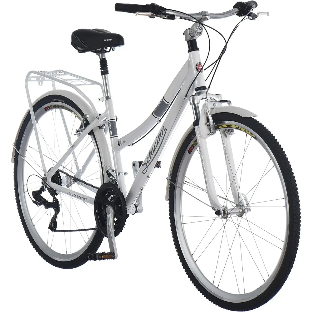 

t Hybrid Bike for Men and Women, 700c Wheels, 21-Speeds, Step-Through or Step-Over Frame, Front and Rear Fenders, Rea