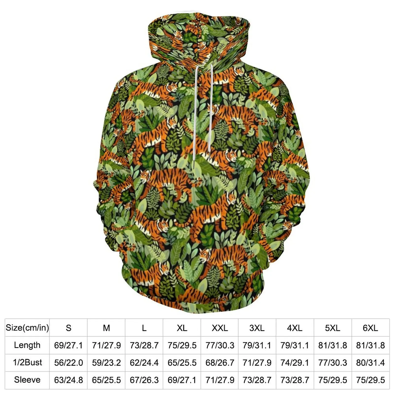 Bengal Tiger Jungle Loose Hoodies Animal Print Street Style Hoodie Male Long-Sleeve Pattern Hooded Sweatshirts Plus Size 5XL 6XL