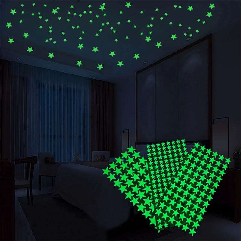 Pegatinas brillantes luminosas en la oscuridad, arte de pared de estrella fluorescente, calcomanías 3D para el hogar para decoración de interruptor de techo de habitación de niños