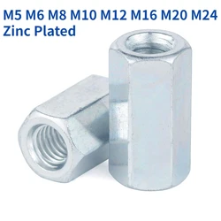 M5 M6 M8 M10 M12 M16 M20 M24 Zinc Plated Hexagon Hex Extend Long Rod Connector Joint Sleeve Tubular Coupling Nut