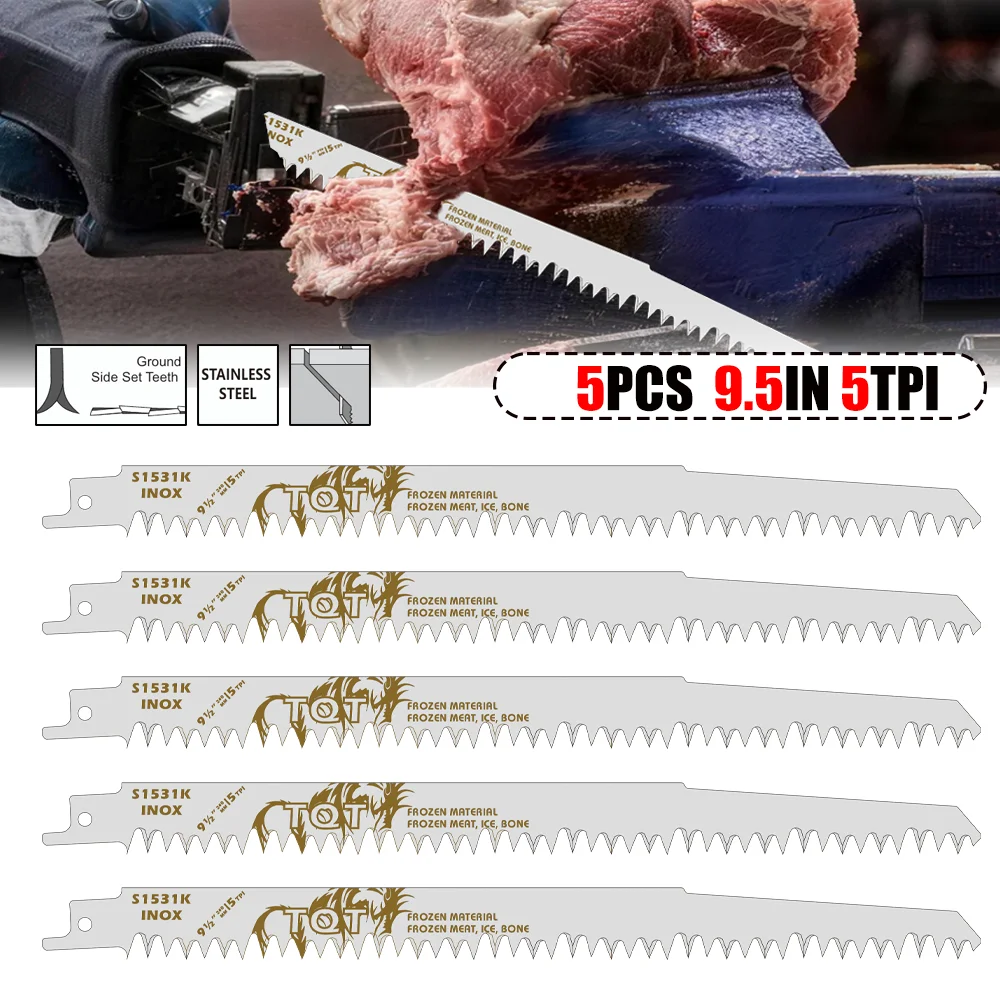 2/5Pcs 9.5Inch S1531K Reciprocating Saw Blade Stainless Steel Reciprocating Saw Blades for Cutting Bone Meat Wood High Strength