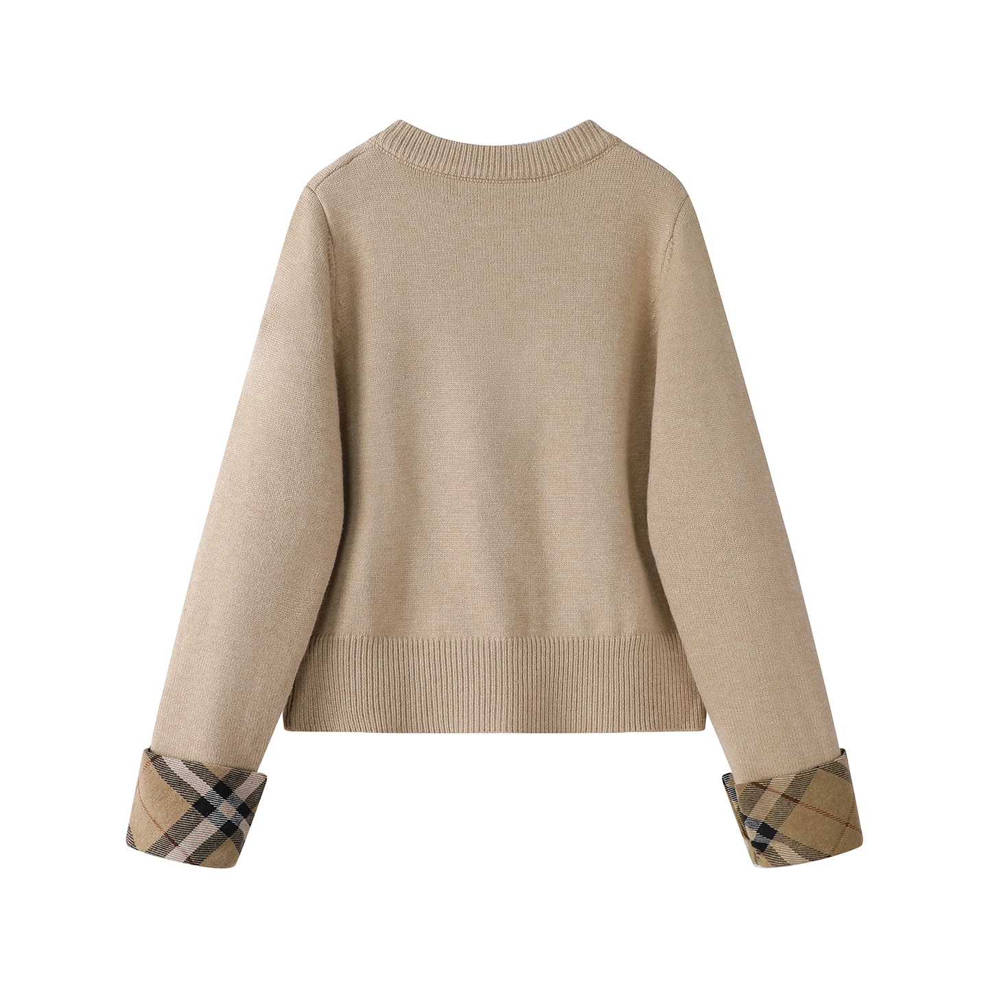 Women Plaid Patchwork Knit Cardigan Sweater Fake Two Piece Top Loose Fit Button Down Short Knitwear Fall Winter Fashion