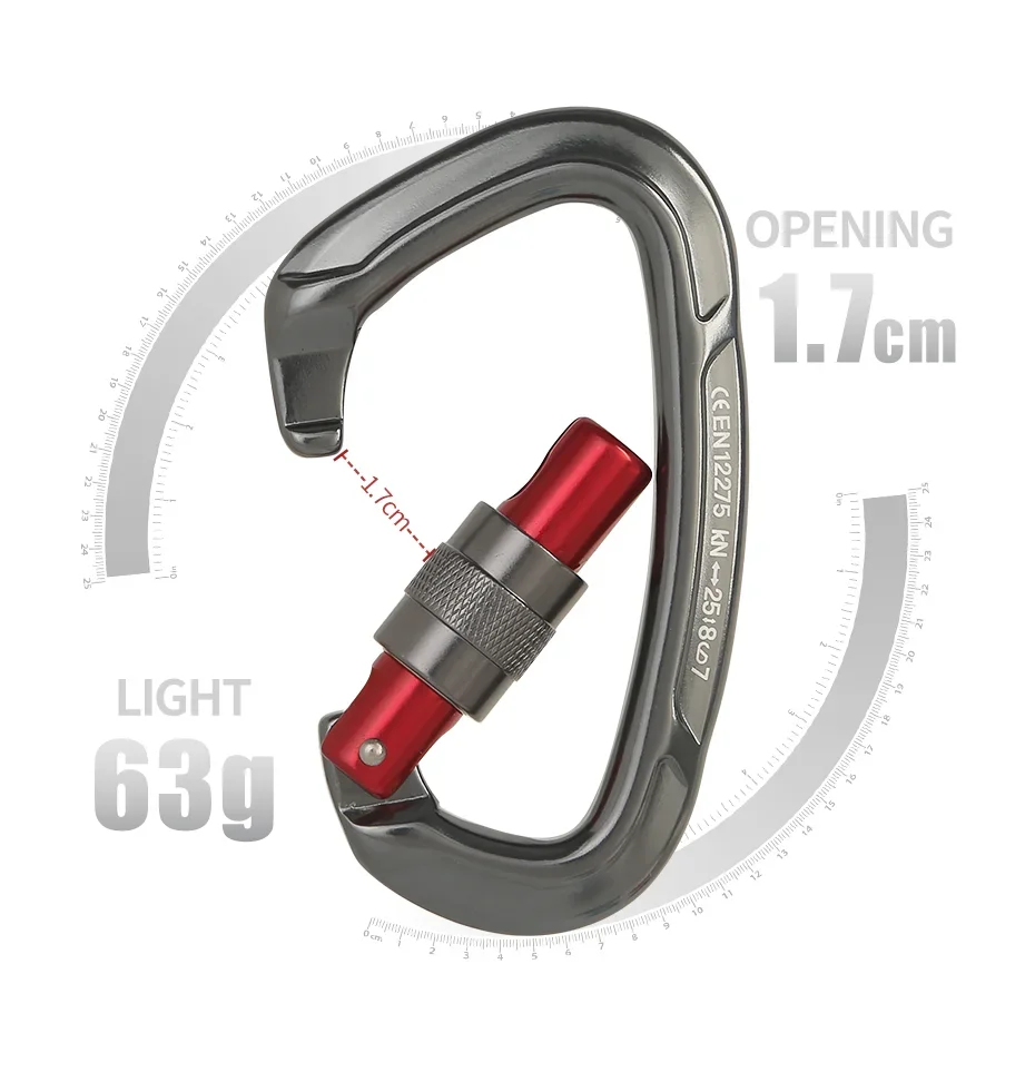 Outdoor Professional Rock Climbing Carabiner 25kN Lock D-shape Safety Buckle For Keys Tools Equipment