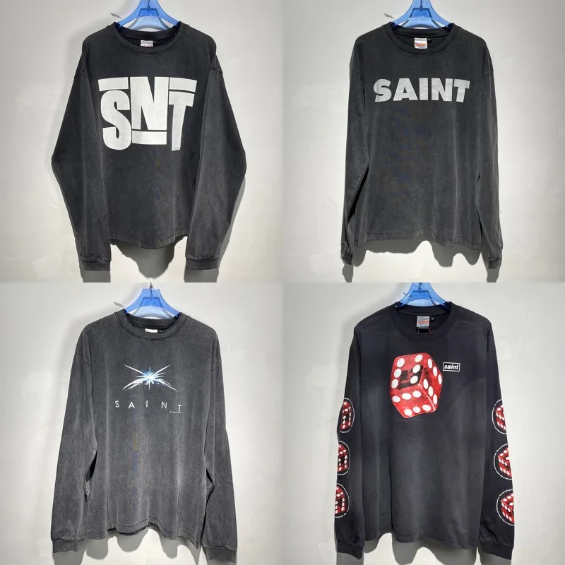 SAINT Tops Loose Casual American Style Street Fashion Men's Women's Cotton Heavyweight Long Sleeved T-shirts