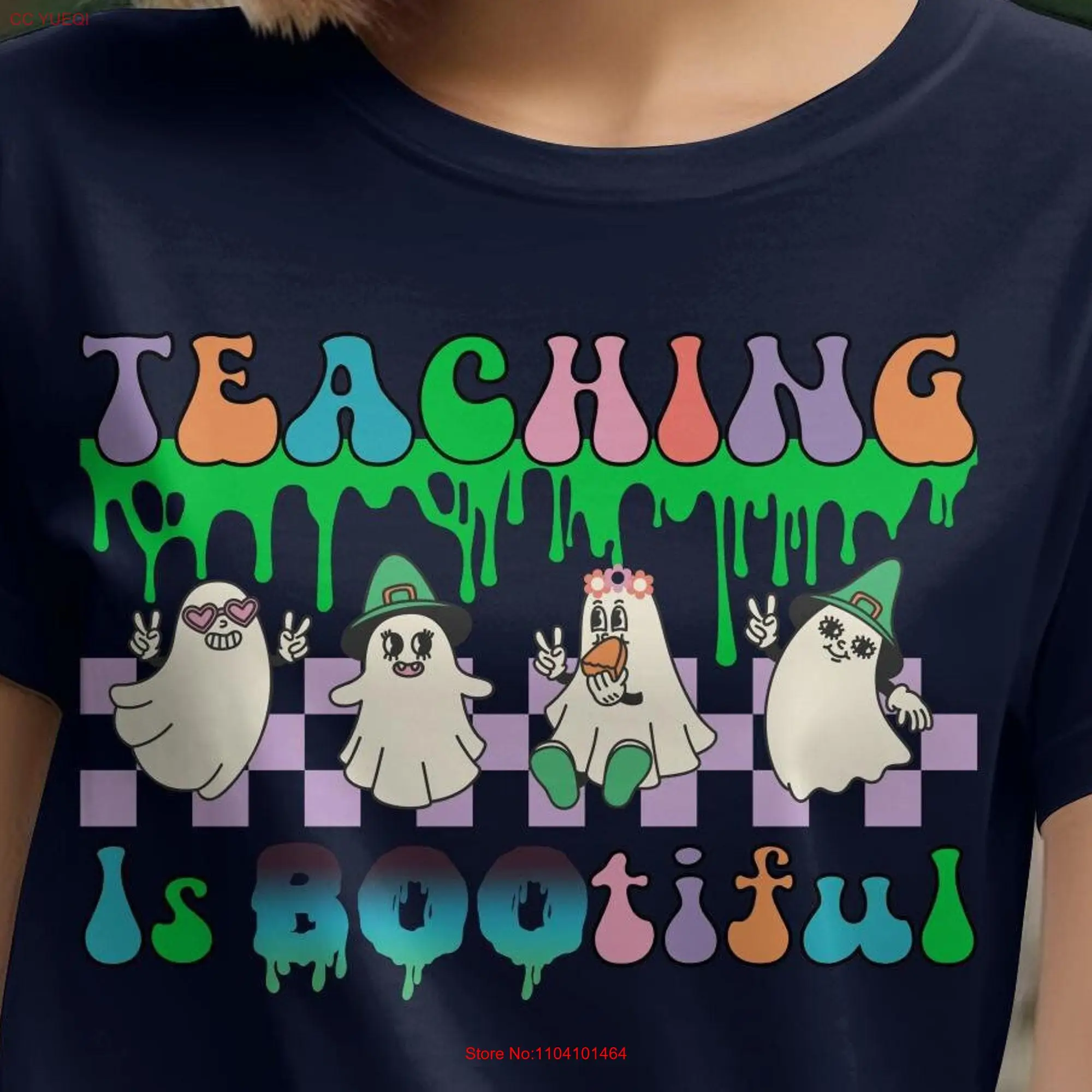 Teaching is Bootiful T Shirt Creepy Halloween Cute Ghost Retro Teacher long or short sleeves