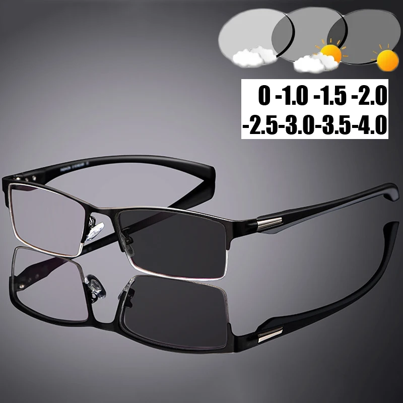Fertige photo chrome Outdoor-Sonnenbrille mit halbem Rahmen für Myopie-Brillen Vintage Herren quadratische verschreibung pflicht ige Kurz sicht brille