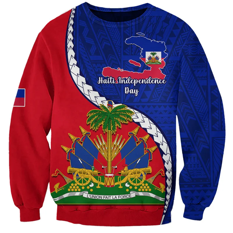 Haiti Sweatshirt 3D Printed National Flag Coat Of Arms Men Clothes Women Long Sleeve Pullover Tops Kid Street Sports Sweatshirt