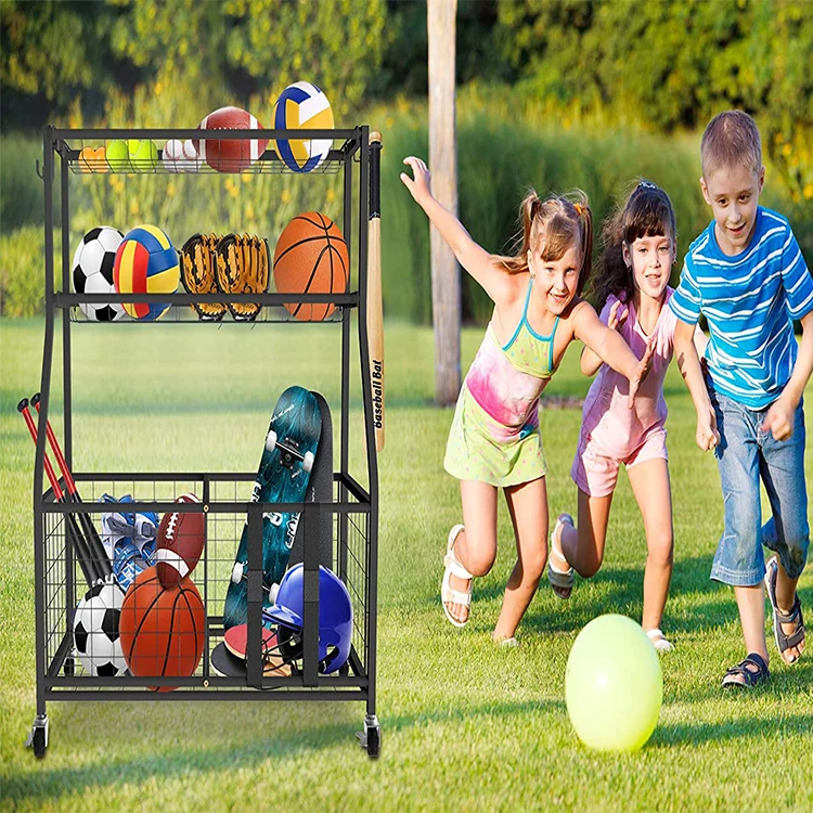 야외 스포츠 장비 농구 보관 랙 실내/야외 어린이 장난감 정리함 금속 및 철제로 제작