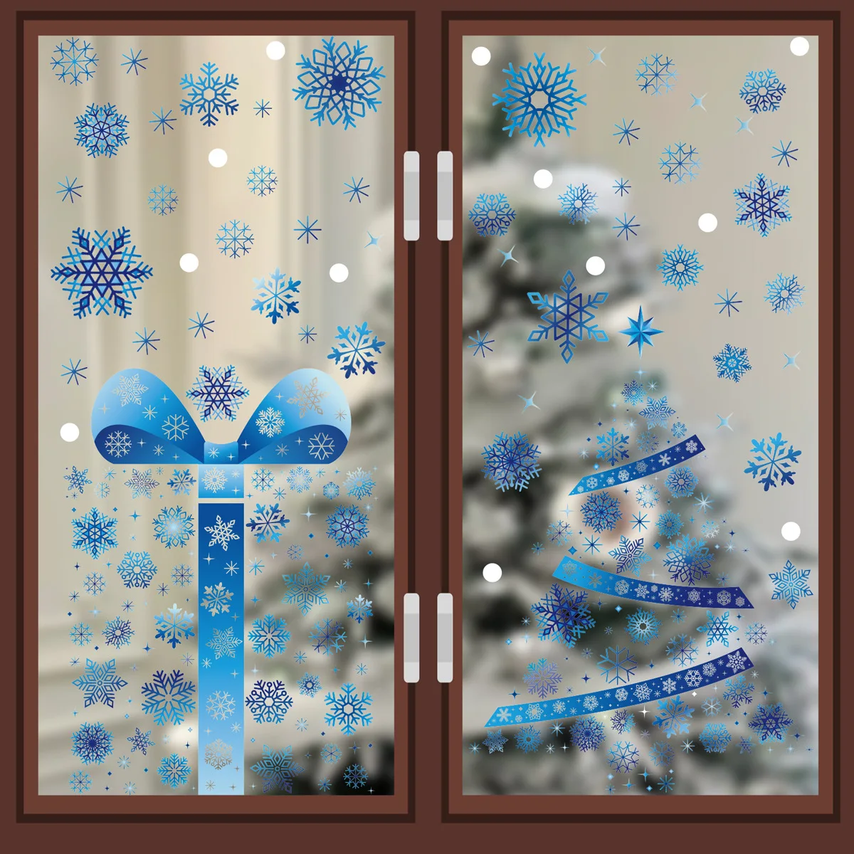 Christmas Window Stickers Blue Christmas Tree Elk Window Clings Xmas Decoration Stickers for Glass Door Shopping Mall Showcase