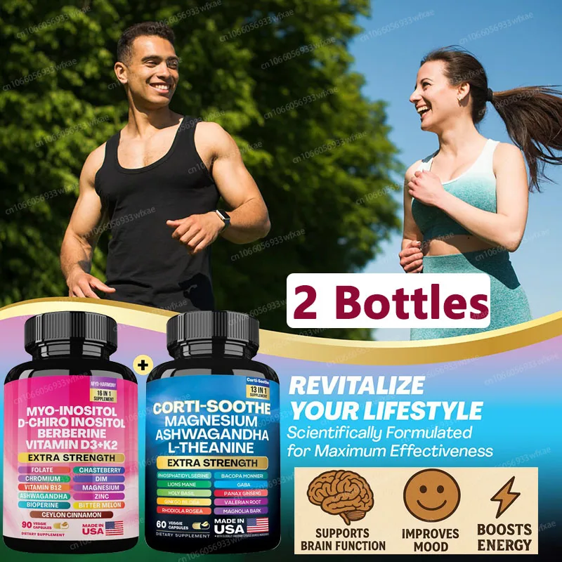 

2 бутылки Inositol & D-Chiro Inositol Blend + Corti-Soothe Cortisol Supplement способствует женскому секретарю, общим здоровье
