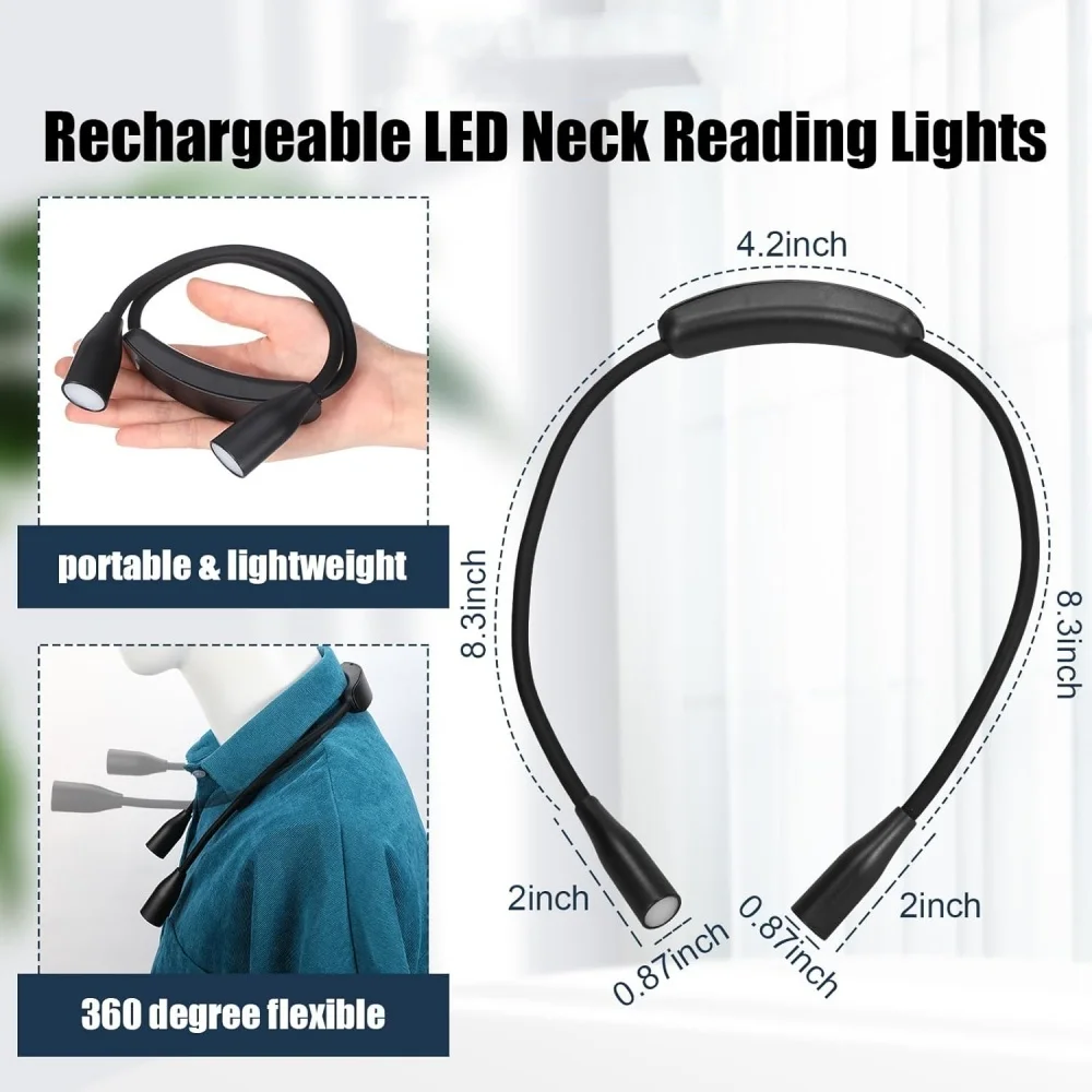 Rechargeable LED Neck Reading Lights Neck Light for Reading Lamp 3 Colors 9 Brightness Flexible Arm Neck Light Read Book Light