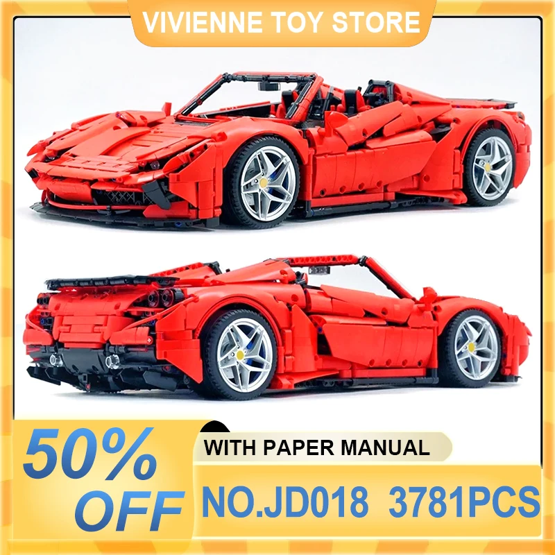 MOC JD018 Technical Red F8 Sports Car Building Blocks Speed Racing Vehicle Brick Puzzle Educational Toys Christmas Gift For Kids