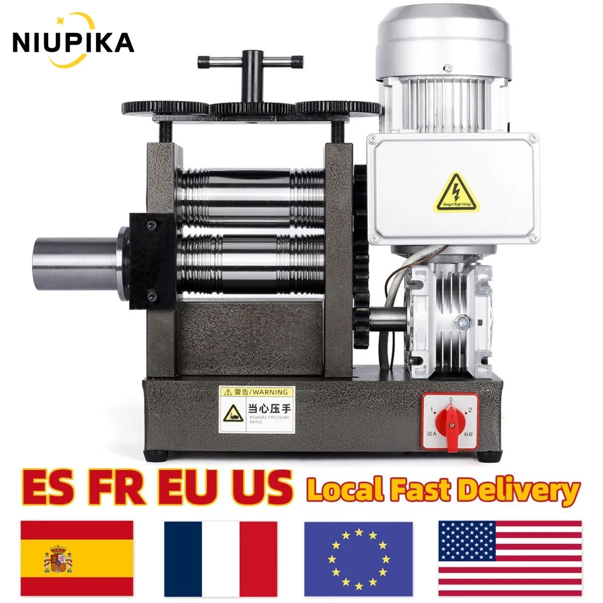 110V 4-in-1 Electric Jewelry Rolling Mill Machine With Drawing Board 750W 1HP Metal Rolling Mills Pressing Machine Sheet Wire Semicircle Circle Shape for Gold Silver Jewelry Making Machine With Wire Drawing Device