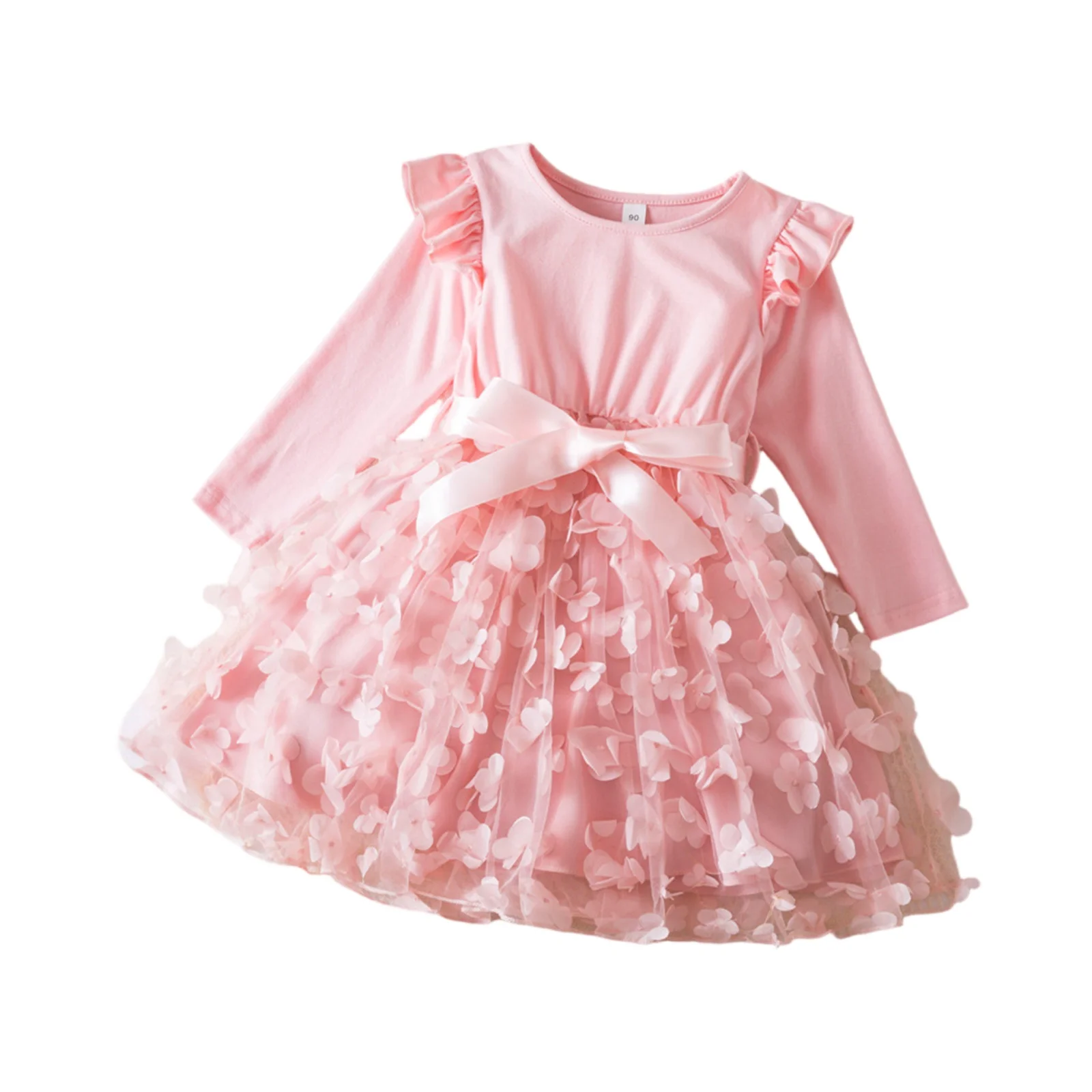 شعبية الفتيات أزياء لطيف طويلة الأكمام زهرة فستان الأميرة الشتاء أداء التخرج الملابس تصميم بسيط فستان عيد ميلاد