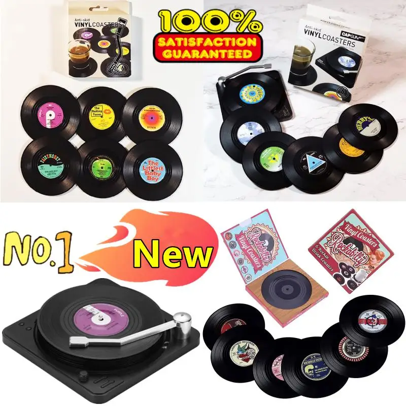 New 6/4/2PCS Retro Vinyl Record Cup Coaster Anti-slip Coffee Coasters Heat Resistant Music Drink Mug Mat Table Placemat Decor