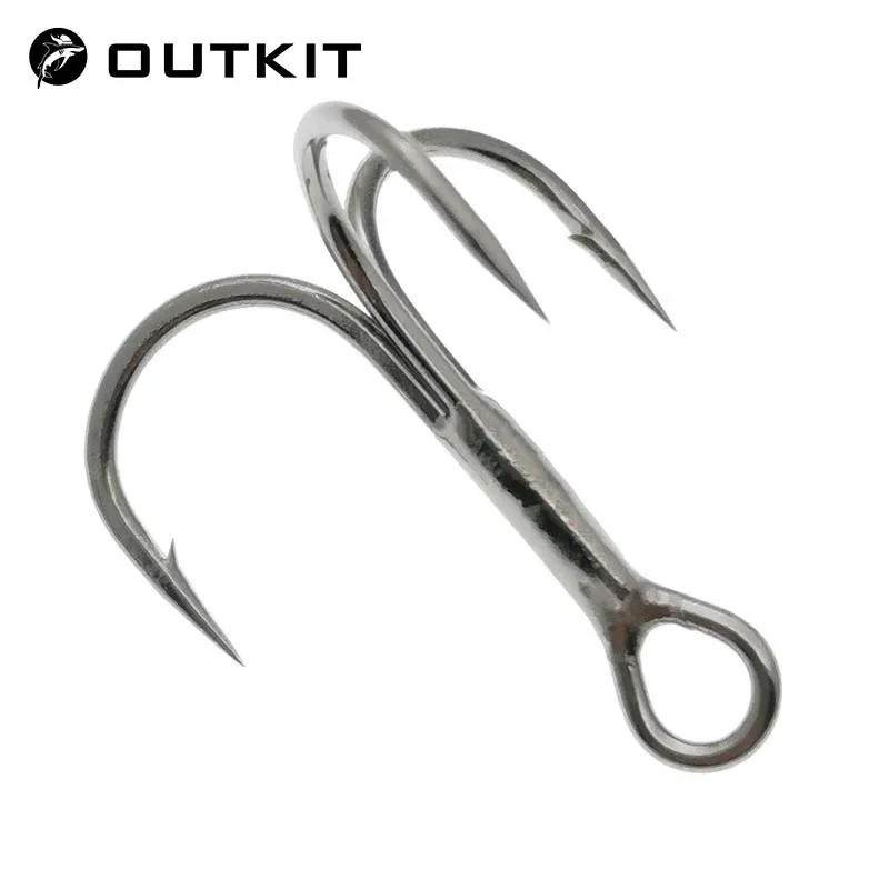 OUTKIT 5pcs/box 3xStrengthen Super Strong Twins Steel Alloy Sharp Lure Treble Hook 6# 8# 10# 12# Fishing Tackle Hook Fishing Box