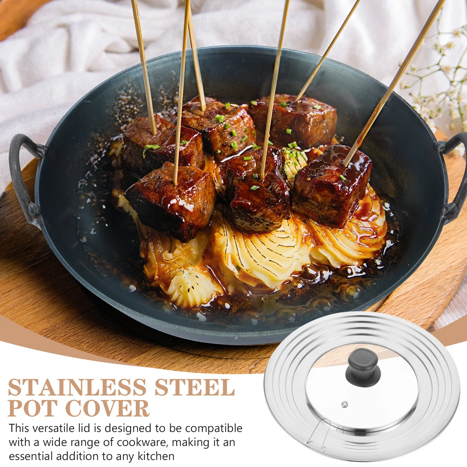 

Glass Pot Lid Thickened Handle Highly Sealed Kitchen Frying Pan Cover Practical Anti Overflow Transparent Pot Lid