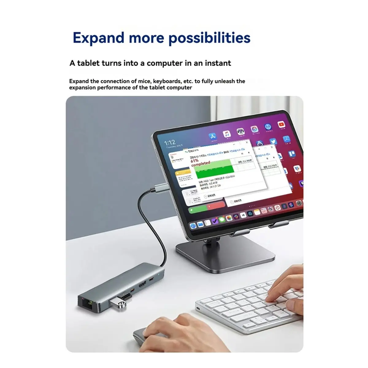 New Electronics 6-in-1 USB C Hub Type C to 4K HDTV USB 3.0 Type C PD 100W Charging Dock Gigabit Ethernet Adapter for TV Mouse Ke