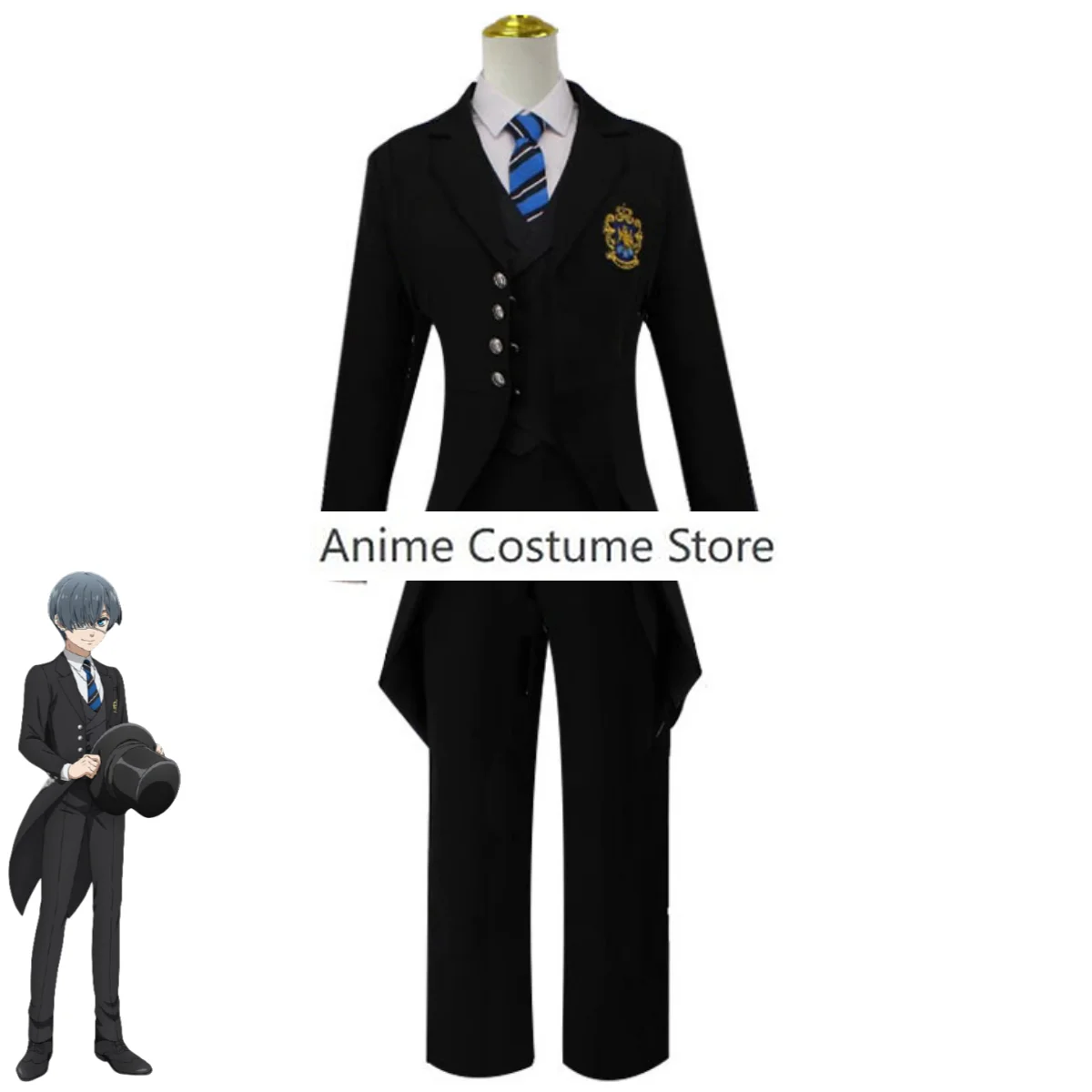 Anime Black Butler Public School Series P4 Ciel Phantomhive Smile Cosplay Costume Tailcoat Coat Wig Man Carnival Halloween Suit