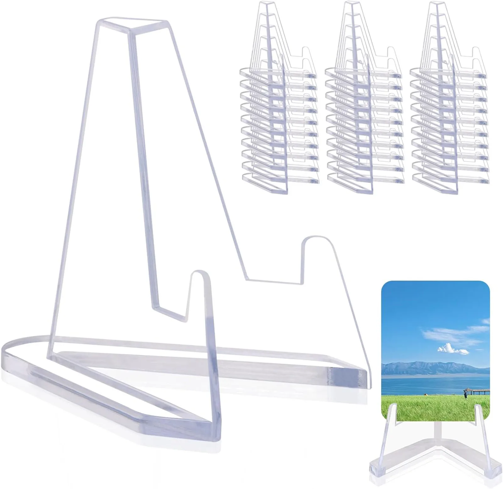30 قطعة حامل عرض البطاقات الثلاثي أكريليك صغير المعبود صور حامل صور تقف للعملة المعدنية الرياضية بطاقات التداول رفوف العرض