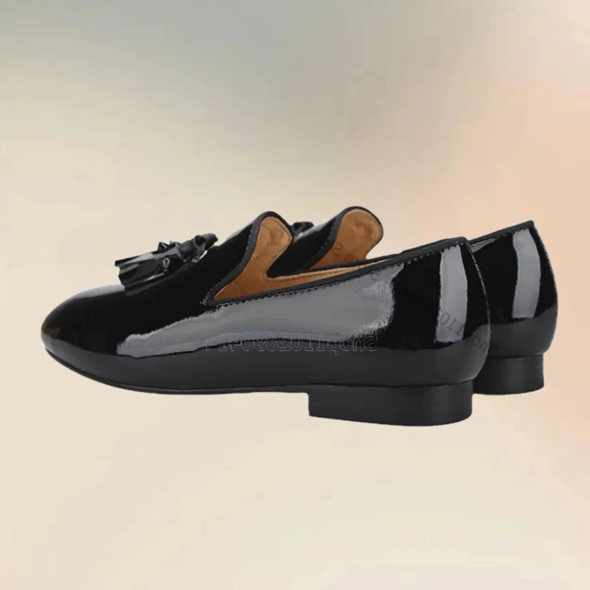 Kwastjes Decor Zwart Lakleer Loafers Fashion Slip On Mannen Schoenen Roman Handwerk Feest Feest Feestmaal Kantoor Mannen Jurk Schoenen