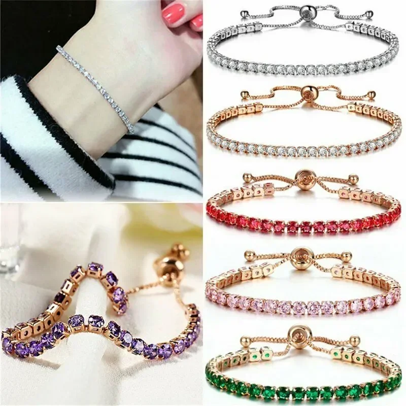 2023 Fashion Shiny Crystal Push-pull Bracelet Light Luxury Micro-inlaid Zircon Bracelet Women\'s Simple Adjustable Jewelry